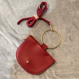 Melie Bianco Red Crossbody Bag with Gold Accents